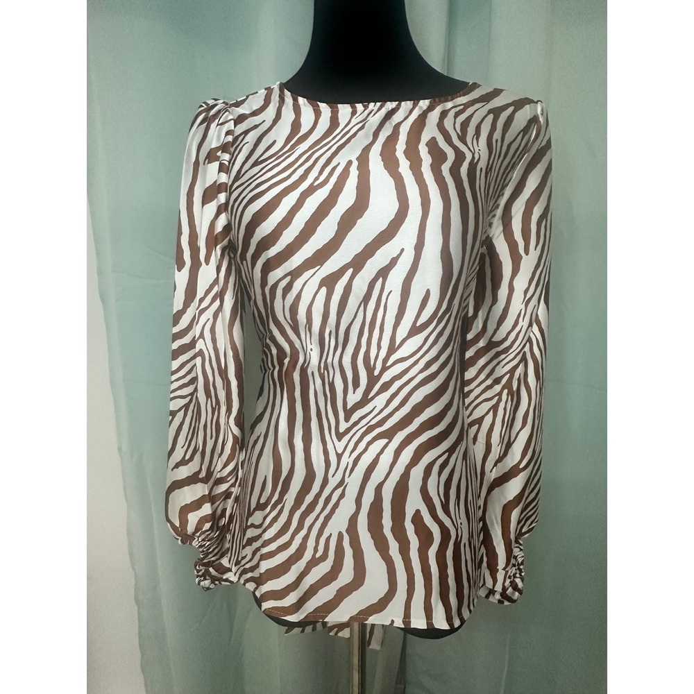 HAYDEN LOS ANGELES Zebra‎ Print Puff Sleeve Tie Waist Blouse Top Size S